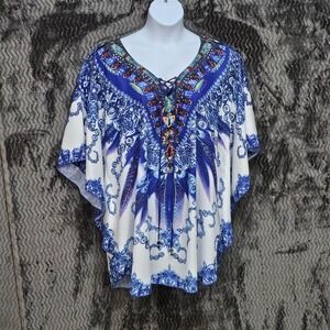Princess Cruises Poncho Womens‎ L Embellished Kafton Kimono Cover Up Beachy Boho